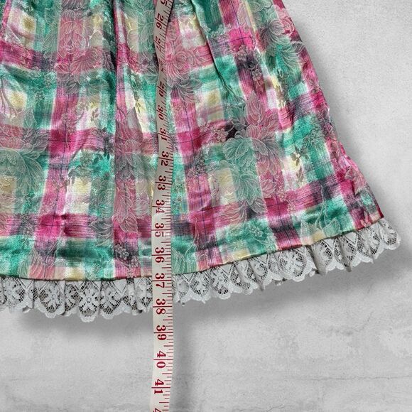 Vintage Storybook Heirlooms Girls Dress 8 Plaid Lace Metallic Brocade Victorian - Picture 9 of 14